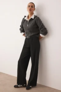 TRENDYOLMİLLA Black Palazzo Pants/Extra Wide Leg Weaving Dress Pants