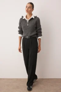 TRENDYOLMİLLA Black Palazzo Pants/Extra Wide Leg Weaving Dress Pants - Image 2