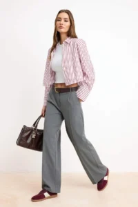 TRENDYOLMİLLA Anthracite Palazzo Pants/Extra Wide Leg Weaving Dress Pants  Palazzo Pants