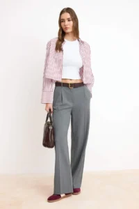 TRENDYOLMİLLA Anthracite Palazzo Pants/Extra Wide Leg Weaving Dress Pants  Palazzo Pants - Image 2