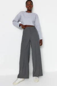 TRENDYOLMİLLA Anthracite Palazzo Pants/Extra Wide Leg Weaving Dress Pants  Palazzo Pants - Image 5