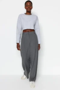 TRENDYOLMİLLA Anthracite Palazzo Pants/Extra Wide Leg Weaving Dress Pants  Palazzo Pants - Image 6