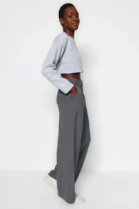 TRENDYOLMİLLA Anthracite Palazzo Pants/Extra Wide Leg Weaving Dress Pants  Palazzo Pants - Image 7