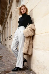 TRENDYOLMİLLA Stone Wide Leg/Wide Leg Weaving Striped Pants