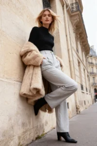 TRENDYOLMİLLA Stone Wide Leg/Wide Leg Weaving Striped Pants - Image 2