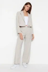 TRENDYOLMİLLA Stone Wide Leg/Wide Leg Weaving Striped Pants - Image 3