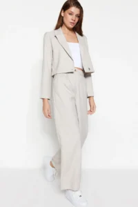 TRENDYOLMİLLA Stone Wide Leg/Wide Leg Weaving Striped Pants - Image 4