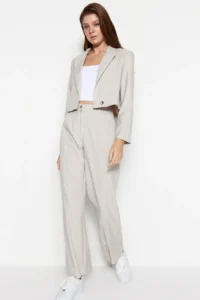 TRENDYOLMİLLA Stone Wide Leg/Wide Leg Weaving Striped Pants - Image 5