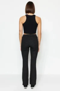 TRENDYOLMİLLA Black smart slit Flare/flared leg High Waist Striped Knitting Leggings Pants - Image 5