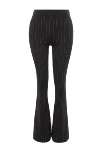 TRENDYOLMİLLA Black smart slit Flare/flared leg High Waist Striped Knitting Leggings Pants - Image 6