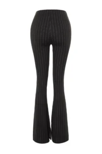 TRENDYOLMİLLA Black smart slit Flare/flared leg High Waist Striped Knitting Leggings Pants - Image 8
