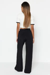 TRENDYOLMİLLA Black Wide Leg/Rahat Kesim High Waist Flexible Knitting Pants - Image 5