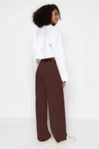 TRENDYOLMİLLA Brown Wide Leg/Rahat Kesim High Waist Flexible Pants - Image 6