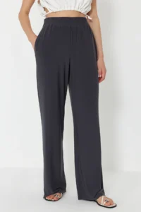 TRENDYOLMİLLA Anthracite Wide Leg/Rahat Kesim High Waist Flexible Pants - Image 7