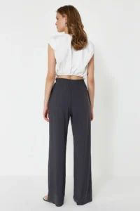 TRENDYOLMİLLA Anthracite Wide Leg/Rahat Kesim High Waist Flexible Pants - Image 8