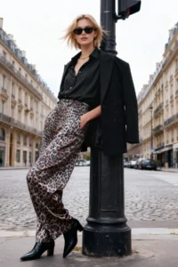 TRENDYOLMİLLA Leopard Printed Wide Leg/Rahat Kesim High Waist Flexible Pants