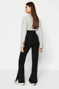 TRENDYOLMİLLA Black Side slit Flare/flared leg High Waist Knitting Pants - Image 3
