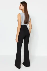 TRENDYOLMİLLA Black Ribbed Flare/flared leg High Waist Flexible Knitting Leggings Pants - Image 5