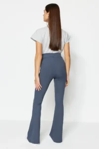 TRENDYOLMİLLA Anthracite Ribbed Flare/flared leg High Waist Flexible Knitting Leggings Pants - Image 5