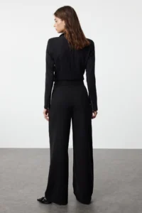 TRENDYOLMİLLA Black Wide Leg/Wide Leg High Waist Weaving Dress Pants - Image 5