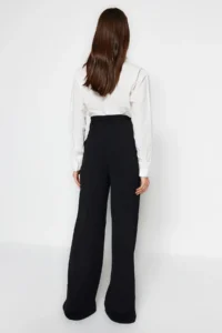 TRENDYOLMİLLA Black Arched Wideleg/Wide Leg Regular Waist smart Crepe Material Knitting Pants - Image 5