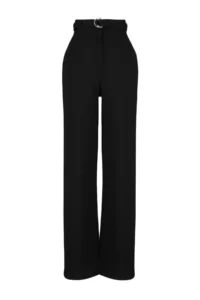 TRENDYOLMİLLA Black Arched Wideleg/Wide Leg Regular Waist smart Crepe Material Knitting Pants - Image 6