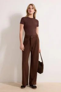 TRENDYOLMİLLA Dark Brown Arched Wideleg/Wide Leg Regular Waist smart Crepe Material Knitting Pants
