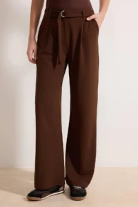 TRENDYOLMİLLA Dark Brown Arched Wideleg/Wide Leg Regular Waist smart Crepe Material Knitting Pants - Image 3