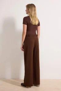 TRENDYOLMİLLA Dark Brown Arched Wideleg/Wide Leg Regular Waist smart Crepe Material Knitting Pants - Image 4