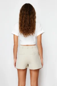 TRENDYOLMiLLA Beige Rib Detailed Weaving Shorts - Image 6