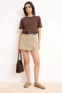 TRENDYOLMiLLA Beige slit Mini denim Shorts Skirt