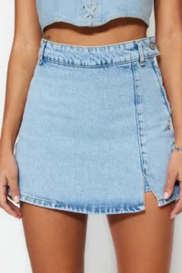 TRENDYOLMiLLA Mavi slit Mini denim Shorts Skirt - Image 5