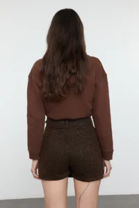 TRENDYOLMiLLA Multicolored Leopard Patterned slit Brown denim Shorts Skirt - Image 12