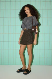TRENDYOLMiLLA Multicolored Leopard Patterned slit Brown denim Shorts Skirt - Image 5