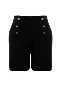 TRENDYOLMiLLA Black Gold Button Detailed High Waist interlock smart Knitting Shorts - Image 7