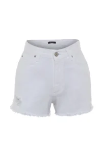 TRENDYOLMiLLA White Ripped Regular Waist Mini denim Shorts - Image 10