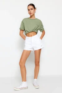 TRENDYOLMiLLA White Ripped Regular Waist Mini denim Shorts - Image 6
