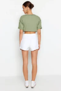 TRENDYOLMiLLA White Ripped Regular Waist Mini denim Shorts - Image 9