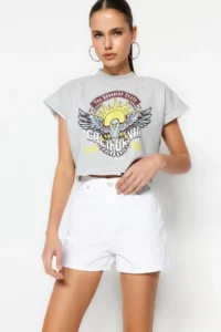 TRENDYOLMiLLA White High Waist Mini denim Shorts - Image 7