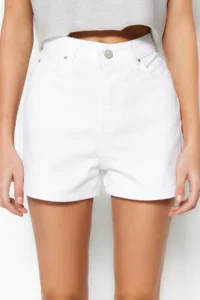 TRENDYOLMiLLA White High Waist Mini denim Shorts - Image 8