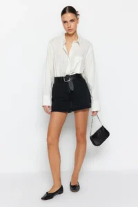 TRENDYOLMiLLA Black More Sustainable Mini denim Shorts Skirt - Image 2