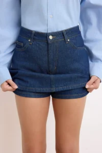 TRENDYOLMiLLA Dark Blue More Sustainable Mini denim Shorts Skirt - Image 3