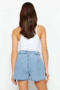 TRENDYOLMiLLA Mavi Stone High Waist Mini Denim Shorts - Image 4