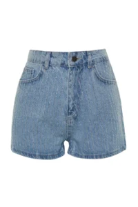 TRENDYOLMiLLA Mavi Stone High Waist Mini Denim Shorts - Image 5