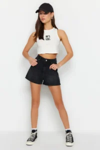 TRENDYOLMiLLA Black High Waist City Size denim Shorts - Image 2