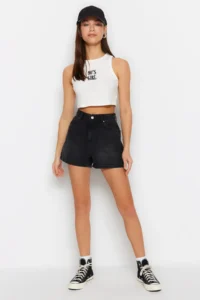 TRENDYOLMiLLA Black High Waist City Size denim Shorts - Image 3