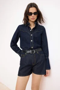 TRENDYOLMiLLA Dark Blue Raw High Waist City Size denim Shorts - Image 2
