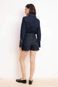TRENDYOLMiLLA Dark Blue Raw High Waist City Size denim Shorts - Image 4