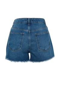 TRENDYOLMiLLA Dark Blue Ripped High Waist Mini Denim Shorts - Image 7