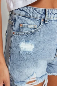 TRENDYOLMiLLA Light Blue Ripped High Waist Mini denim Shorts - Image 5